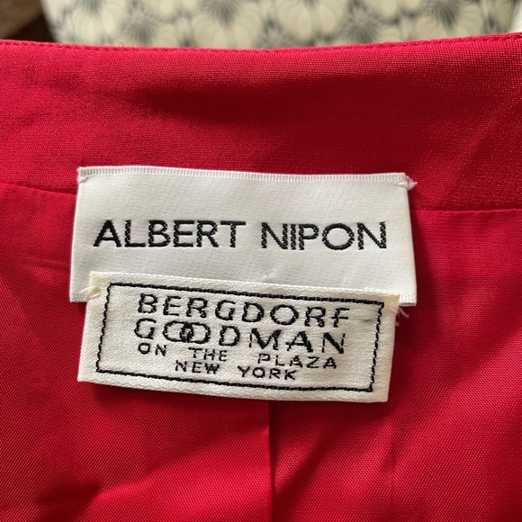 Albert Nipon Size 10 Silk  2 Piece Skirt Fitted Red Suit Women Bergdorf Goodman - Picture 2 of 8